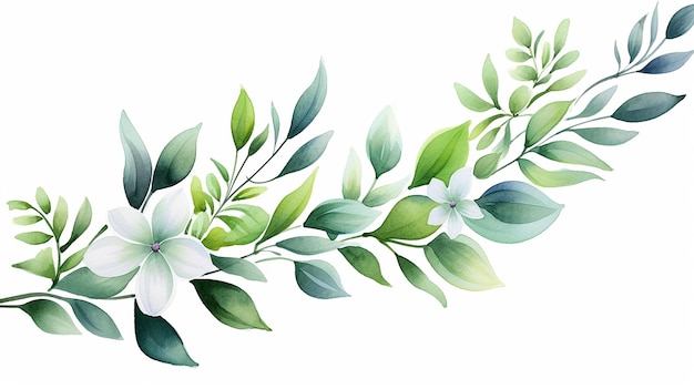 Зеленый акварельный цветочный элемент на белом изолированном фоне