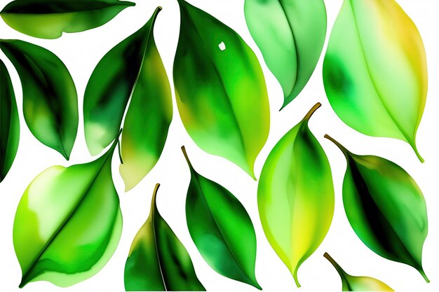 Green Watercolor Leaves Background