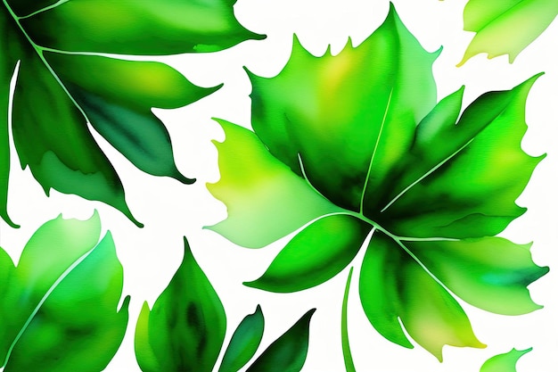 Green Watercolor Leaves Background