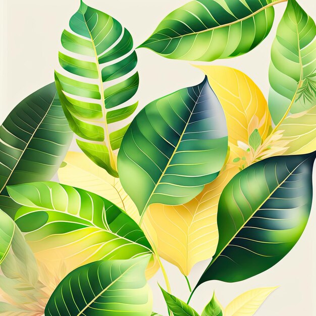 Green Watercolor Leaves Background