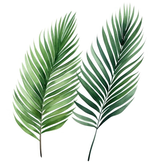 Green watercolor palm leaf isolated