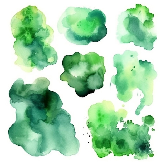 Зеленая акварельная кисть на белом фоне