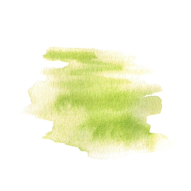 白い背景の抽象的なテクスチャ バナーに分離された緑の水彩スプラッシュ手描きイラスト