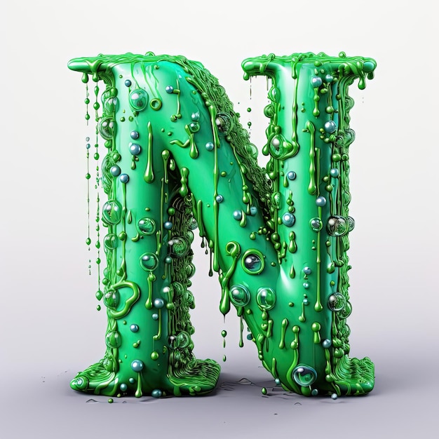 a green watery letter n is made of liquid in the style of dripping paint