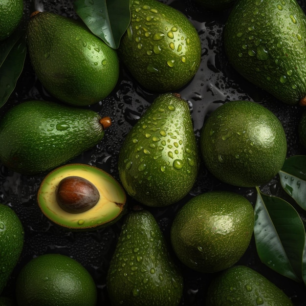 Green wet avocados placed together generative AI