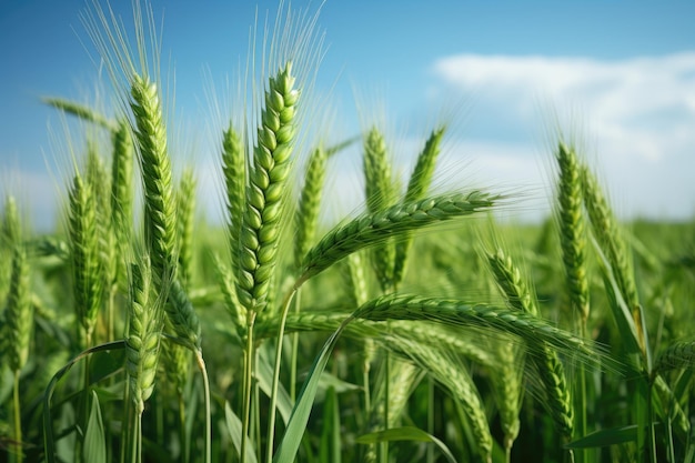 Green Wheat Ears in Rural Field Beautiful Summer Scenery of Cereal Crop and Nature's Beauty