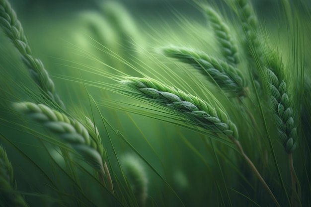 Green wheat field close up image