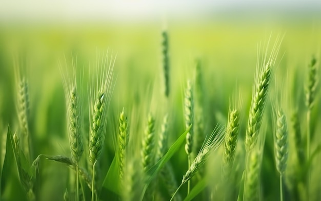 Green wheat field with a green background