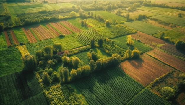 Зеленые пшеничные поля в панорамном виде, созданном ИИ