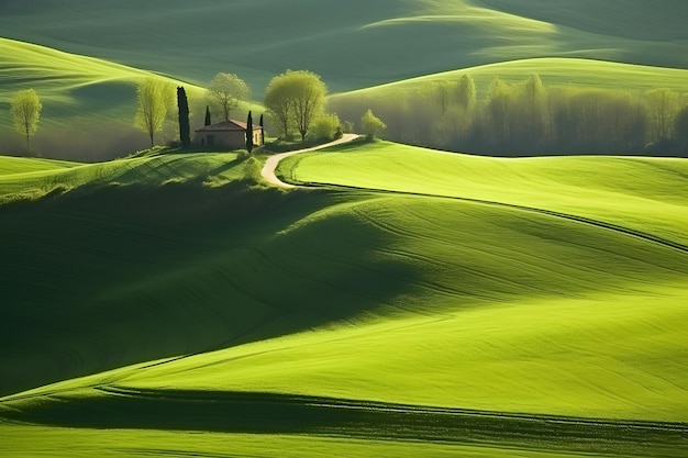 Photo green wheat fields tuscany hills green fields undulating landscapes tuscany landscapes green field