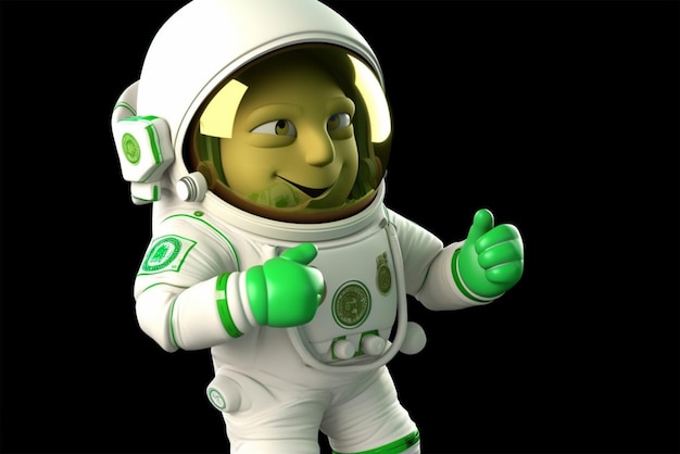 Зелено-белый астронавт в зелено-белом шлеме, генерирующий искусственный интеллект