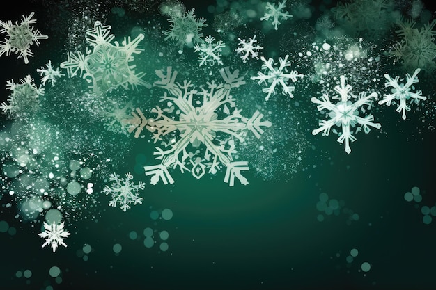 Green and white background with falling snowflakes