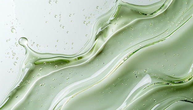 a green and white background with water drops in the middle