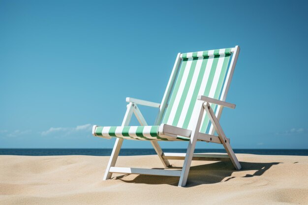 Green And White Beach Chair On An Isolated Blue Background Generative AI