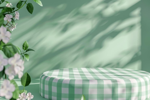 Green and White Checkered Table Cloth Next to Plant