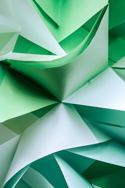 Green and white color paper geometric