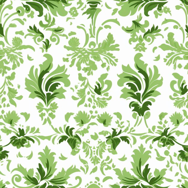 A green and white floral pattern with leaves and flowers generative ai