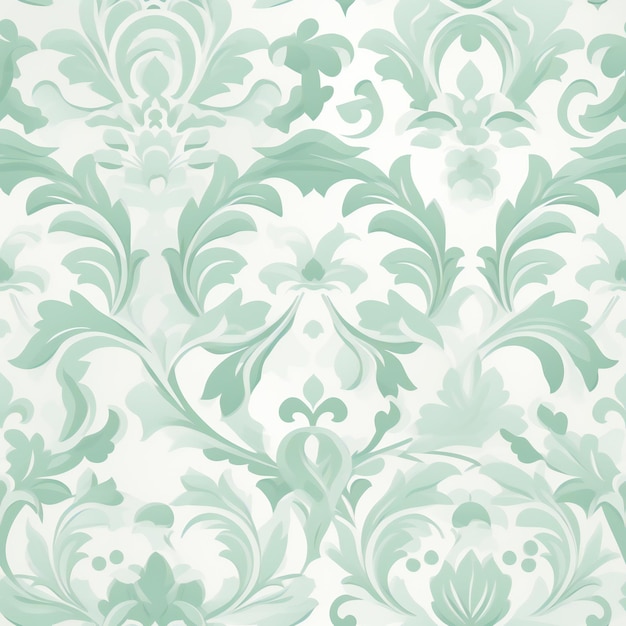 A green and white floral wallpaper with a floral design.