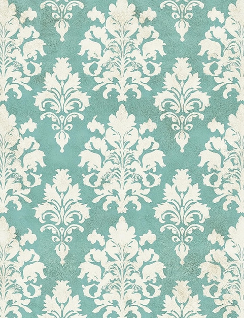 a green and white floral wallpaper with a floral pattern