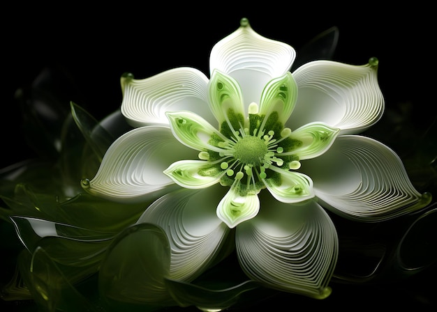 Green White Flower 6 Petal