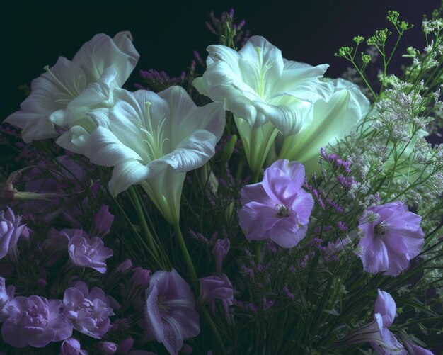 green and white flowers and purple ones