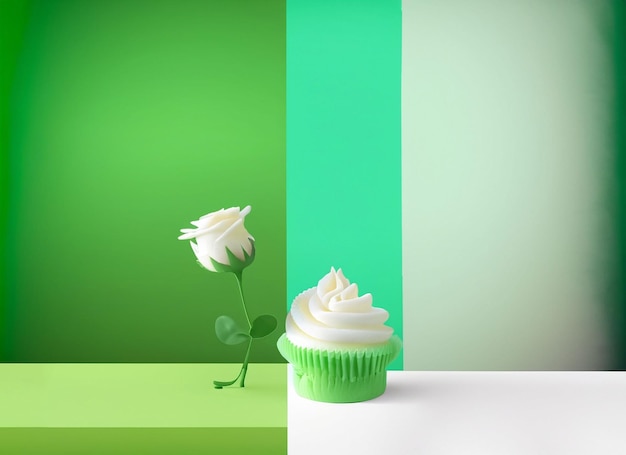 Green and white gradient abstract background empty room with space and white and green rose