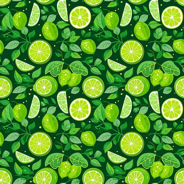 green and white leaves with slices of lime seamless pattern background