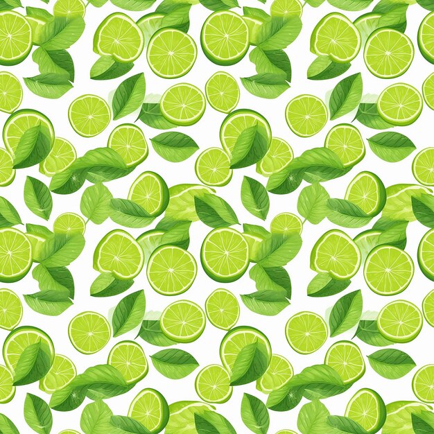 green and white leaves with slices of lime seamless pattern background