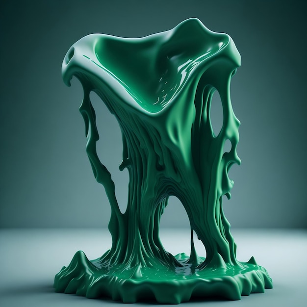 A green and white liquid is being poured into a vase.