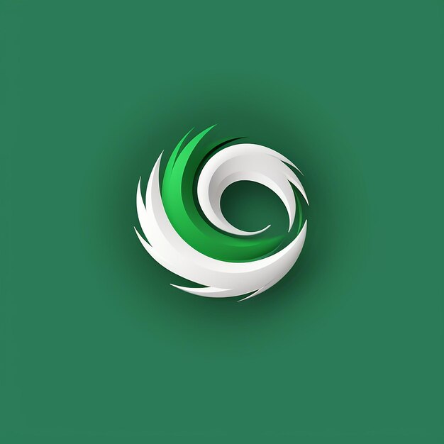 a green and white logo with a green and white swirl on it.