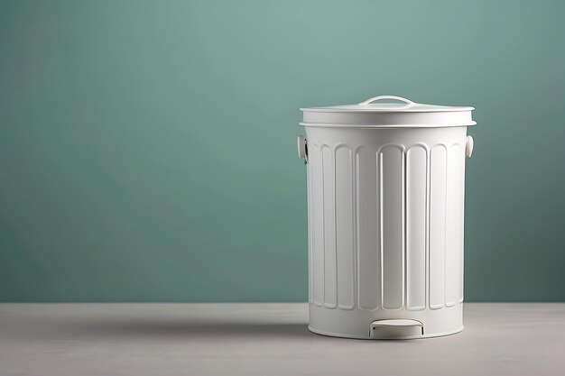 Белая металлическая мусорная корзина на пастельном фоне с копировальным пространством в минимальном стиле