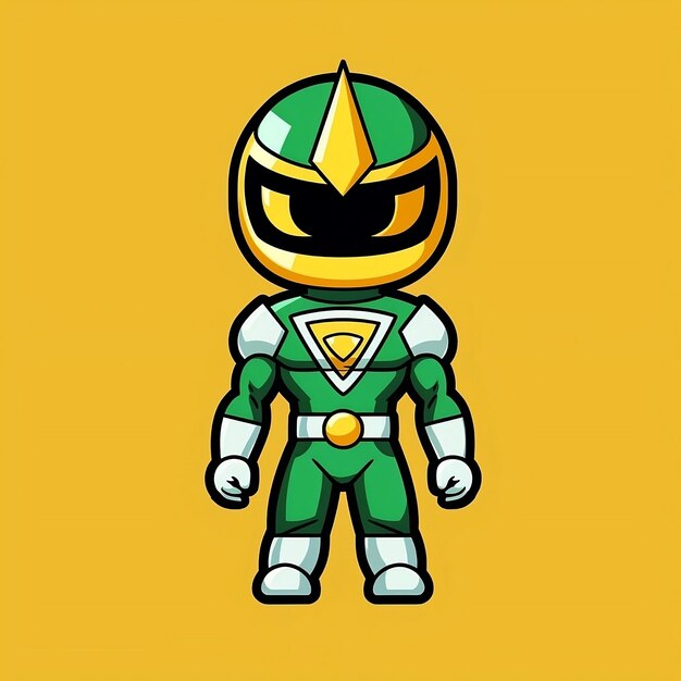 A green and white ninja warrior standing in front of a yellow background