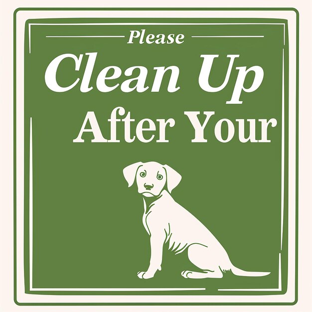 a green and white poster with the words please clean up