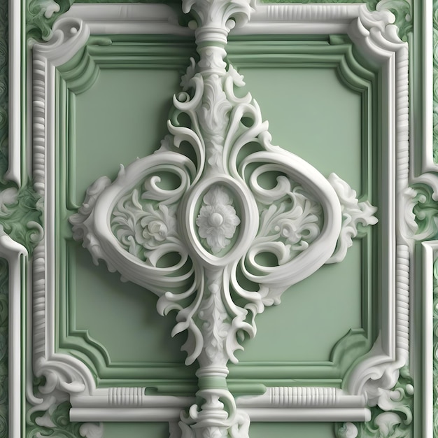 a green and white wall with a cross on it