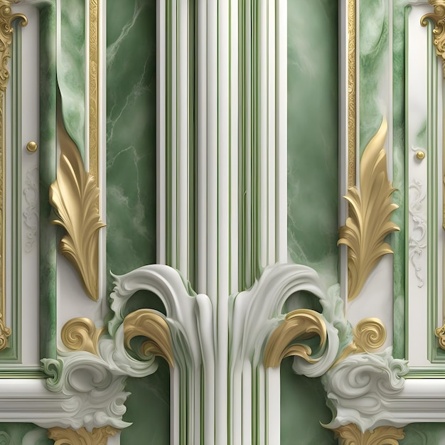 a green and white wall with gold accents and a green and white marble wall.