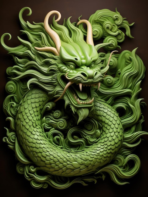 Green wooden Chinese dragon Symbol of 2024 Home decor in the form of a Chinese dragon