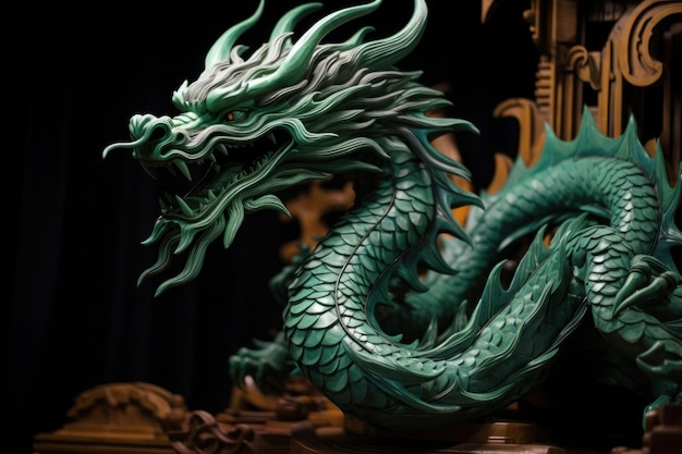 green wooden dragon symbol of chinese new year 2024