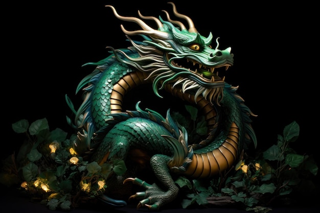 green wooden dragon symbol of chinese new year 2024