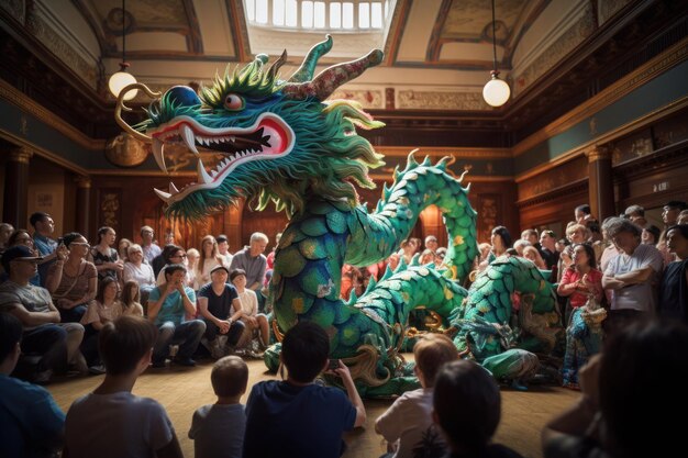 Photo green wooden dragon symbol of chinese new year 2024