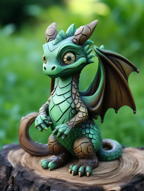 Фото Зеленый деревянный дракон, символизирующий новый 2024 год