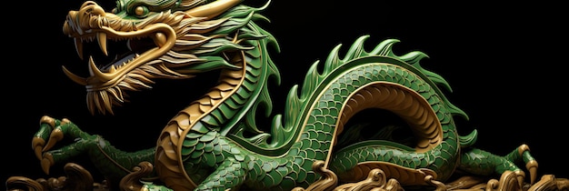 緑の木製東龍中国の旧正月のアジアの伝統のシンボル