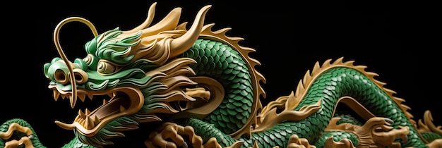 Green wooden eastern dragon Symbol of the Chinese New Year Asian traditions