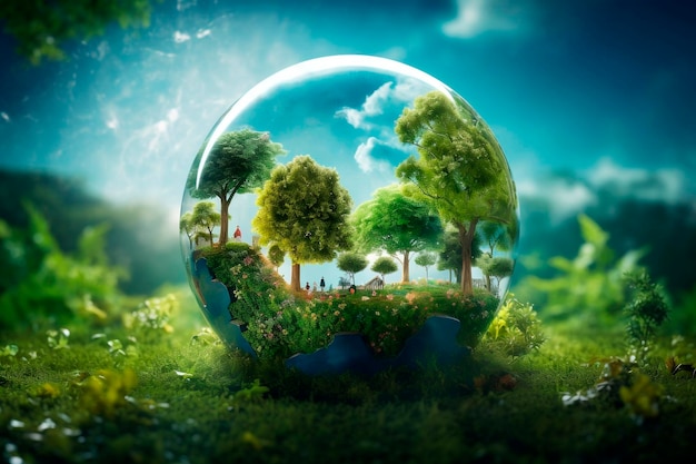 Photo green world background green planetearth day environment protection concept generative ai
