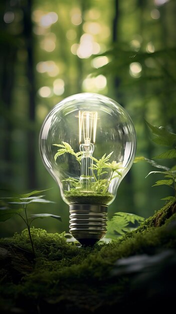 Photo green world in an energy saving bulb world environment day