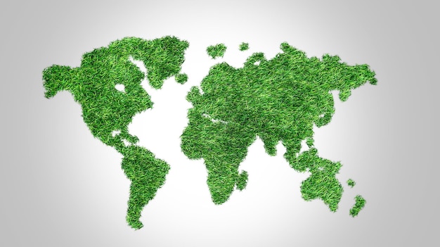 Photo green world map 3d tree or forest shape of world map isolated on a white background