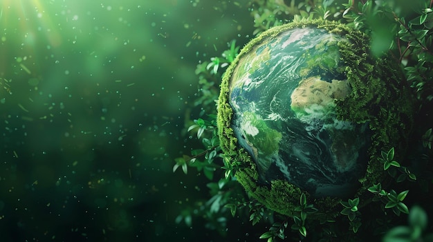 緑色の世界地図 葉と緑色の背景とコピースペース