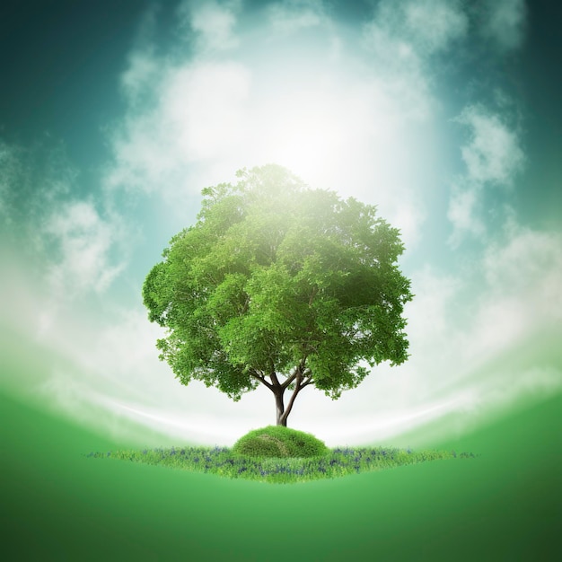 Green world with a tree background generat ai
