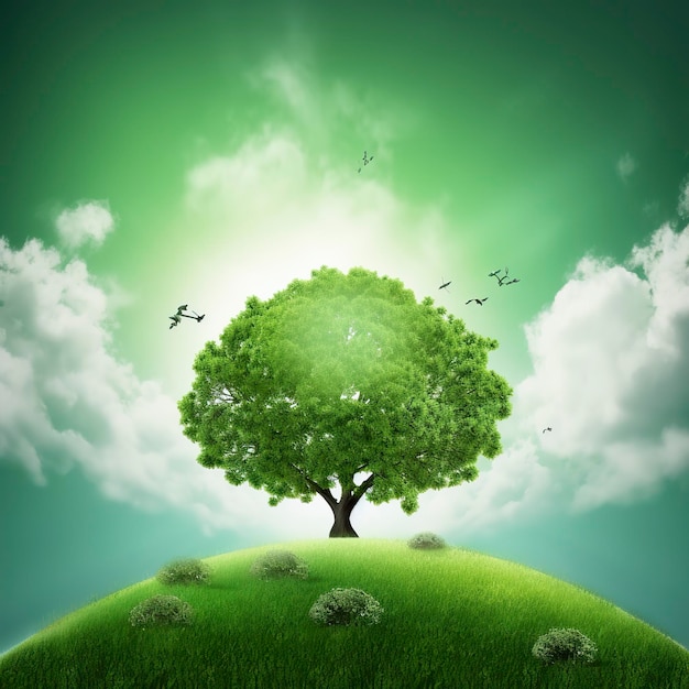 Green world with a tree background generat ai