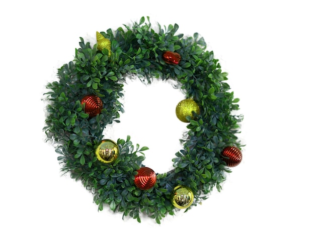 Green wreath with ornament isolated on white