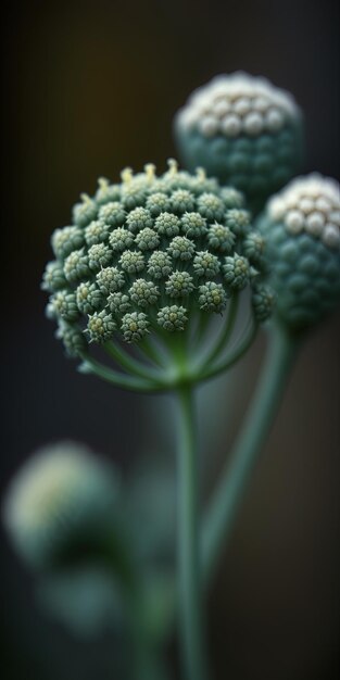 사진 ⁇ 의 <unk>은 깊이에서 포착 된 녹색 yarrow 식물